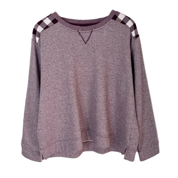 Northcrest Tops - Northcrest Women's Sweatshirt XL Heather Purple Plaid Gingham Check Long Sleeve